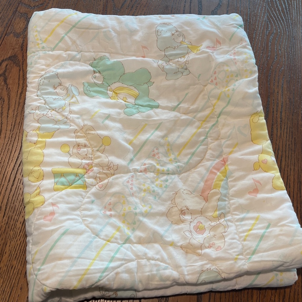 Vintage Care Bear Curity Crib Baby Blanket - Pastel Multicolor